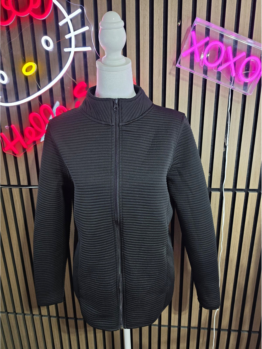 FORTE Women's Black Full Zip Knit Athleisure Jacket Long Sleeve Size L